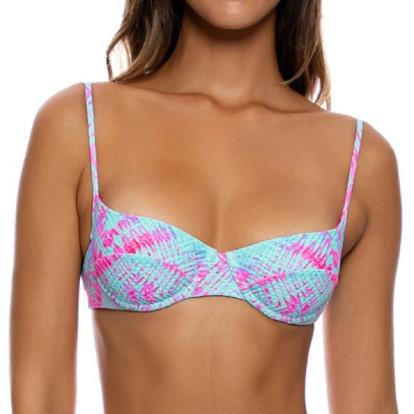 NEW LULI FAMA Minimal Balconette Seamless Wavy Ruched Back TieSide SHOCK WAVES - Picture 2 of 7